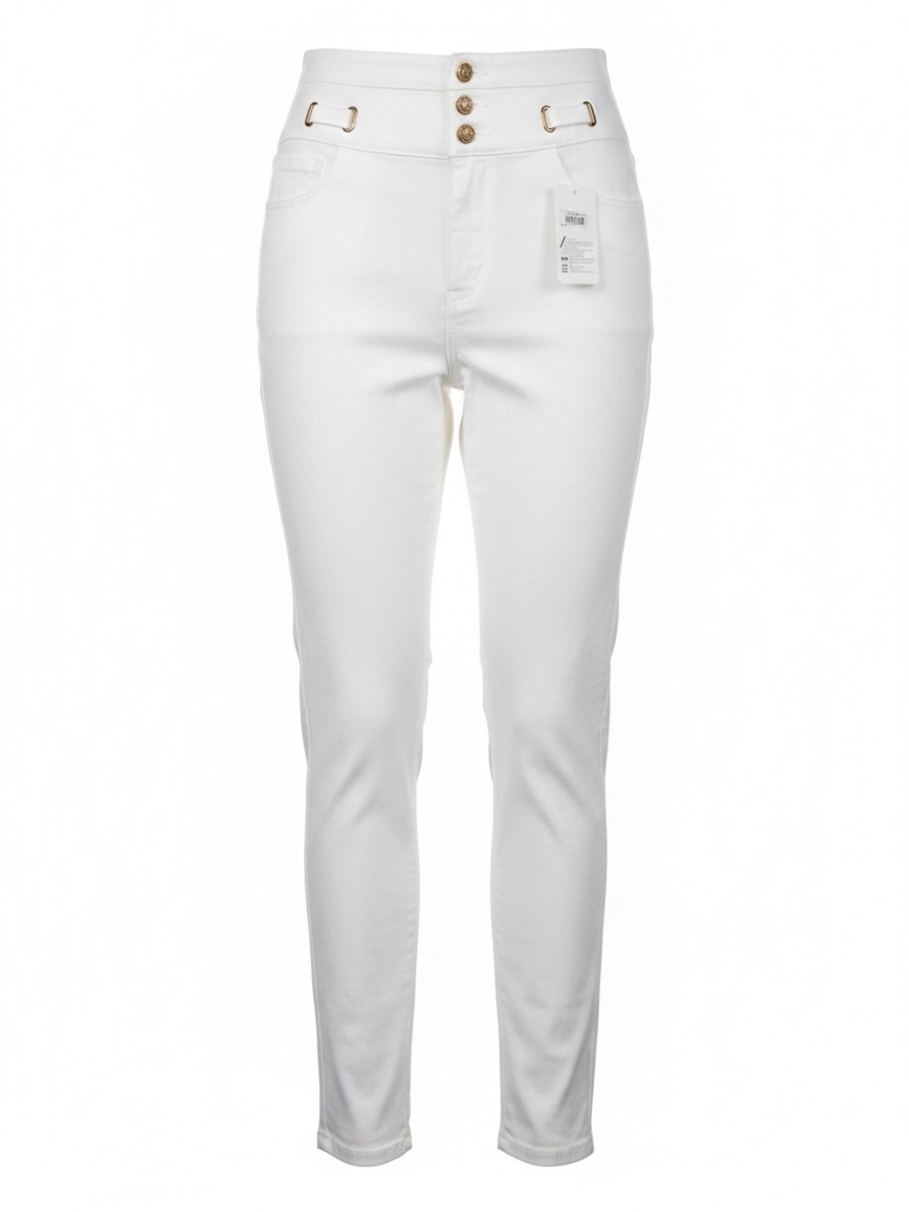 High-Waist White Women's Jeans with Gold Button Detail